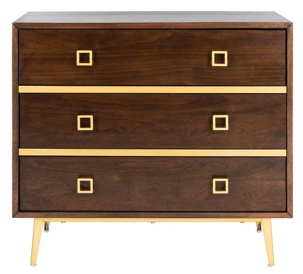 Safavieh Katia 3 Drawer Chest, CHS6413 - Walnut/Gold