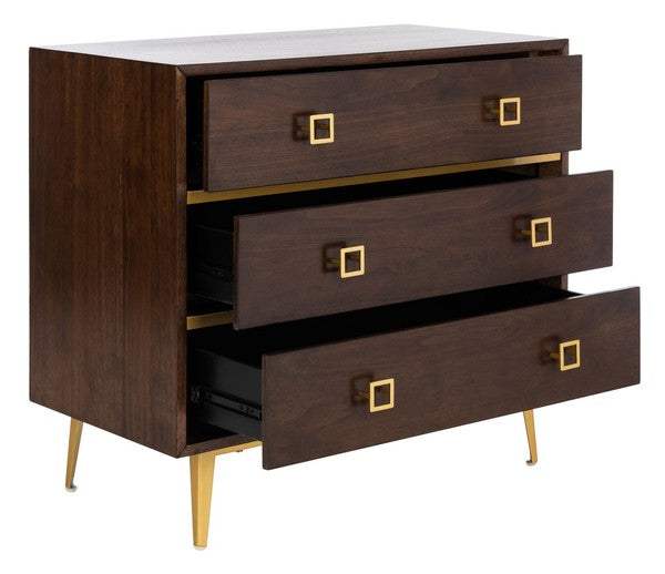 Safavieh Katia 3 Drawer Chest, CHS6413 - Walnut/Gold