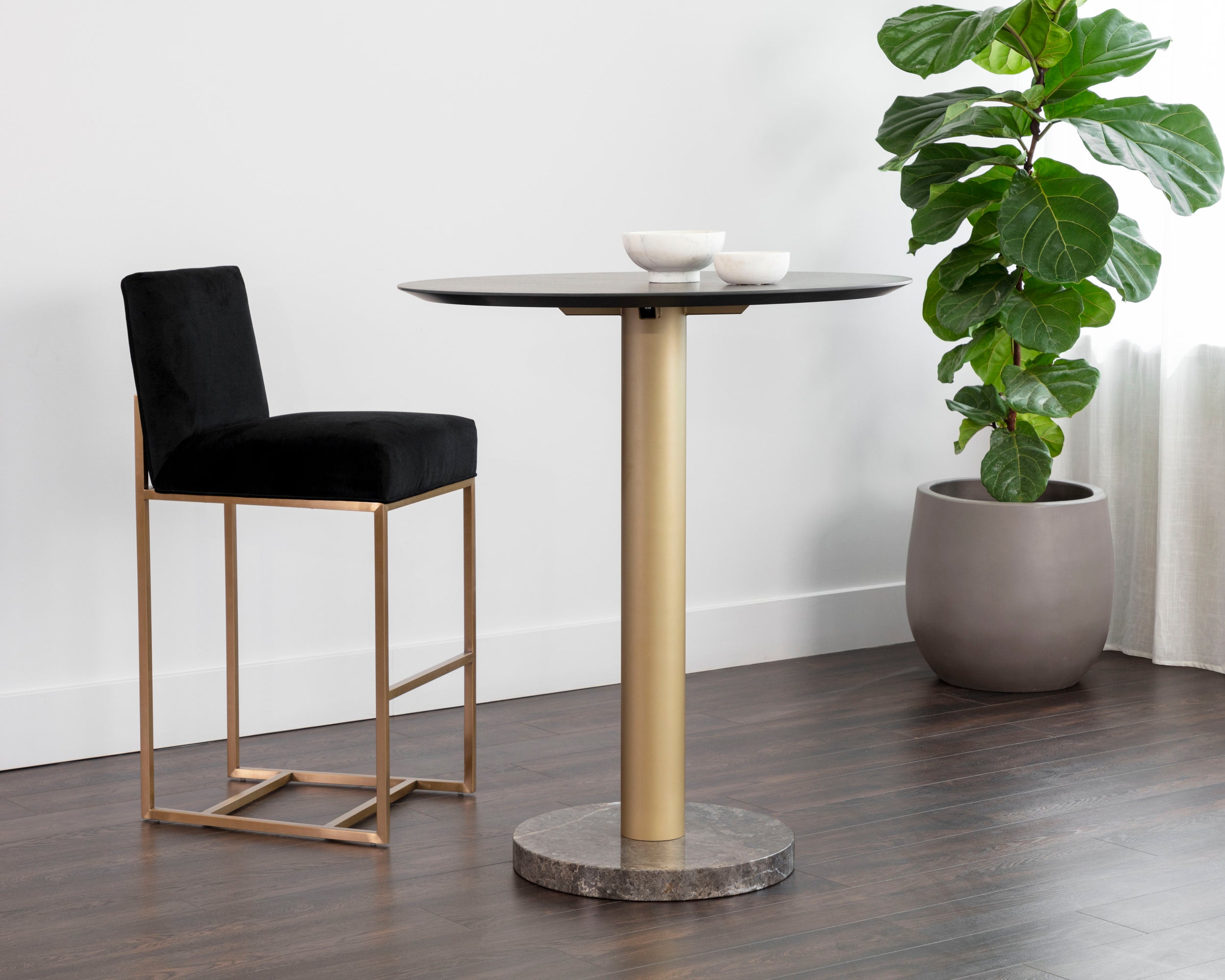 Monaco Bar Table - Gold  Grey Marble / Charcoal Grey