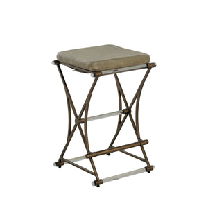 Gabby - Flynn Leather Acrylic Metal Counter Stool - Antique Gold Light Gray - SCH-160160
