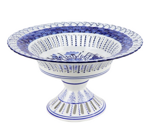 The Enchanted Home Blue And White Pierced Pedestal Bowl