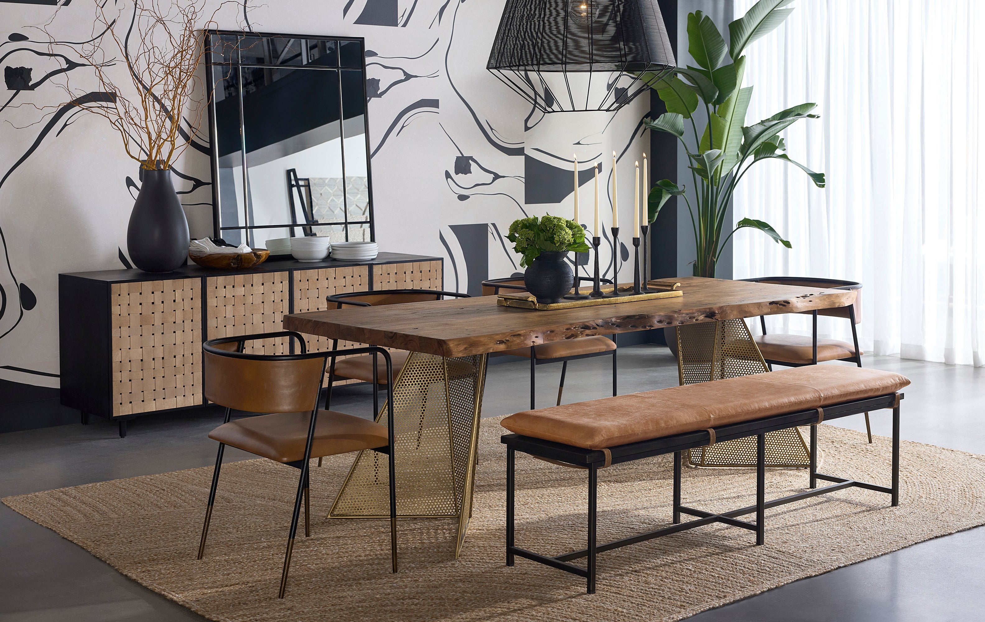 Omari Sideboard - Suede Light Tan Leather