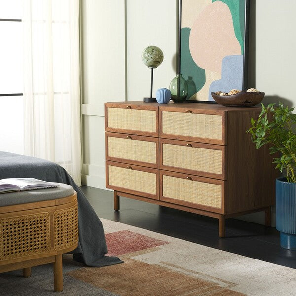 Safavieh Aino 6 Drawer Dresser, DRS9600 - Walnut