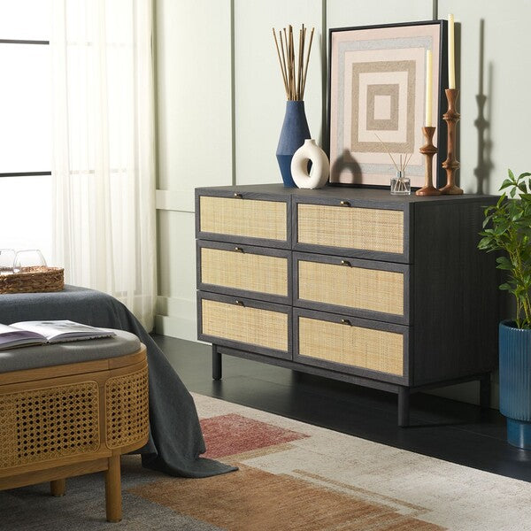 Safavieh Aino 6 Drawer Dresser, DRS9600 - Distressed Black