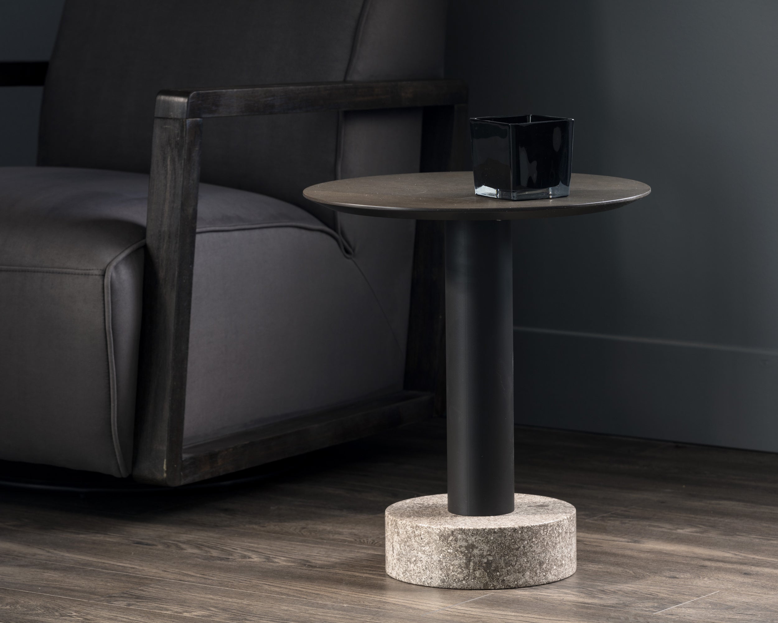 Monaco End Table - Black  Grey Marble / Raw Umber