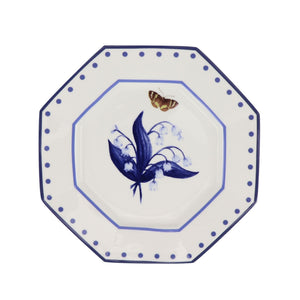 The Enchanted Home Lily of the Valley and Butterfly Blue and White Salad Plate