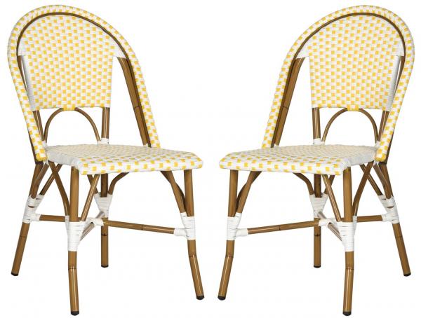 Safavieh Salcha Indoor Outdoor French Bistro Side Chair, FOX5210J - Yellow / White / Light Brown