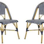 Safavieh Salcha Indoor Outdoor French Bistro Side Chair, FOX5210J - Navy / White / Light Brown