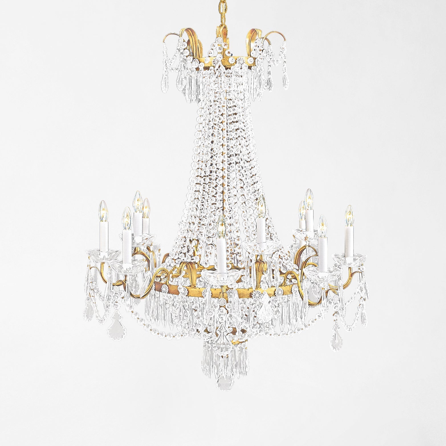 Gold crystal chandelier.