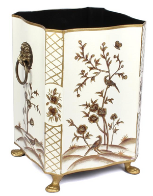 The Enchanted Home Ivory & Gold Square Footed Wastepaper Basket