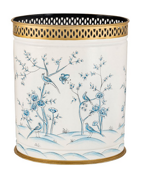 Ivory & Blue Oval Pierced Wastepaper Basket