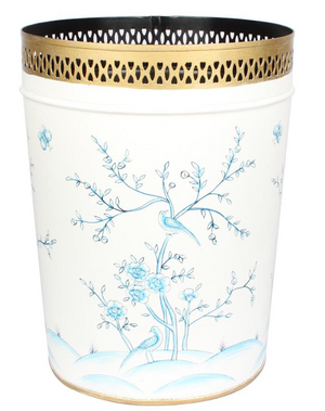 The Enchanted Home Ivory & Blue Round Pierced Wastepaper Basket