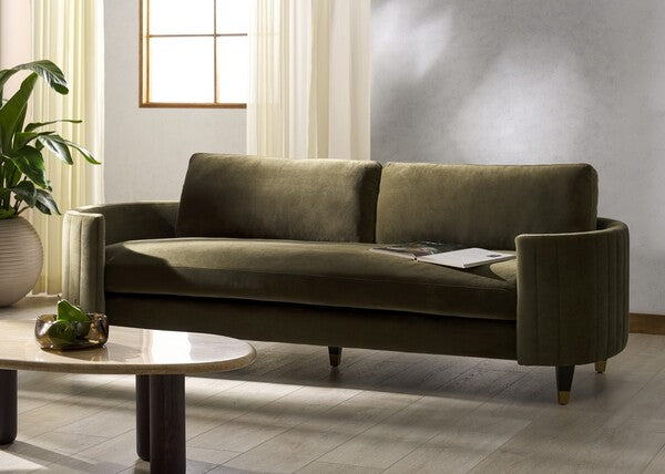 Safavieh Couture Winford Velvet Sofa , KNT7045 - Giotto Dark Olive Green