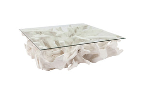 Phillips Collection - Cast Root Coffee Table, White Stone, With Glass - PH87195