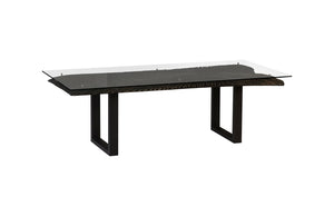 Phillips Collection - Chainsaw Dining Table With Glass, Burnt Black, Black Iron U Legs - TH97704