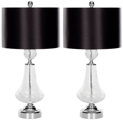 Safavieh 25.5 Inch H Crackle Glass Table Lamp (Set of 2), LIT4047 - Clear / Black