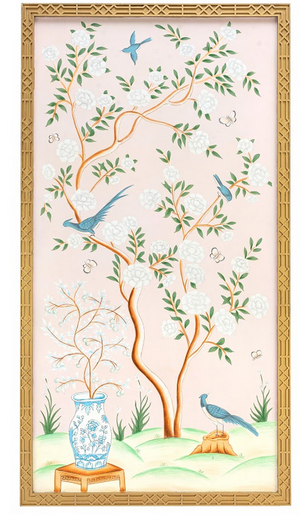 The Enchanted Home Pale Pink And Multi Color Vase Chinoserie Mural