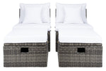 Safavieh Pramla Outdoor Settee With Ottoman , PAT7515 - Grey Brown / White