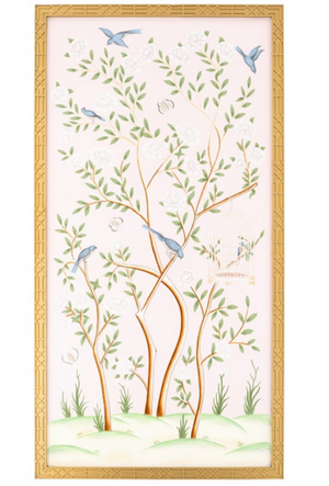 The Enchanted Home Pale Pink And Multi Color Bird Cage Chinoserie Mural