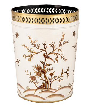 The Enchanted Home Ivory & Gold Pierced Round Wastepaper Basket