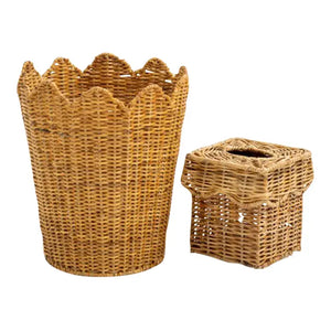 The Enchanted Home Scalloped Wicker Wastepaper Basket & Tissue Holder