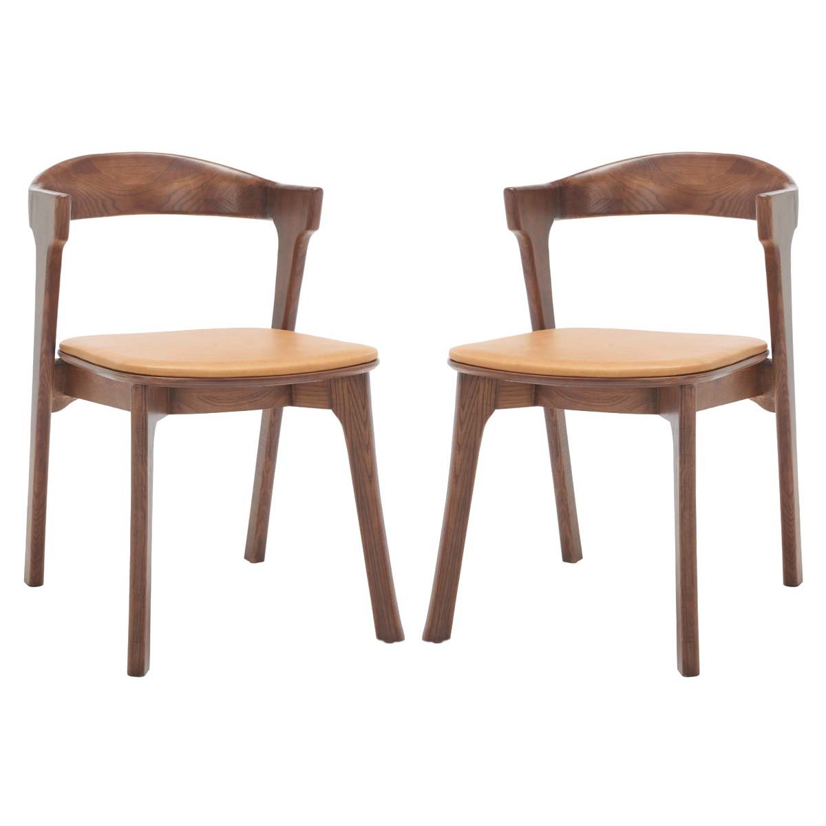 Safavieh Couture Brylie Wood And Leather Dining Chair(Set of 2) , SFV4126 - Walnut / Brown