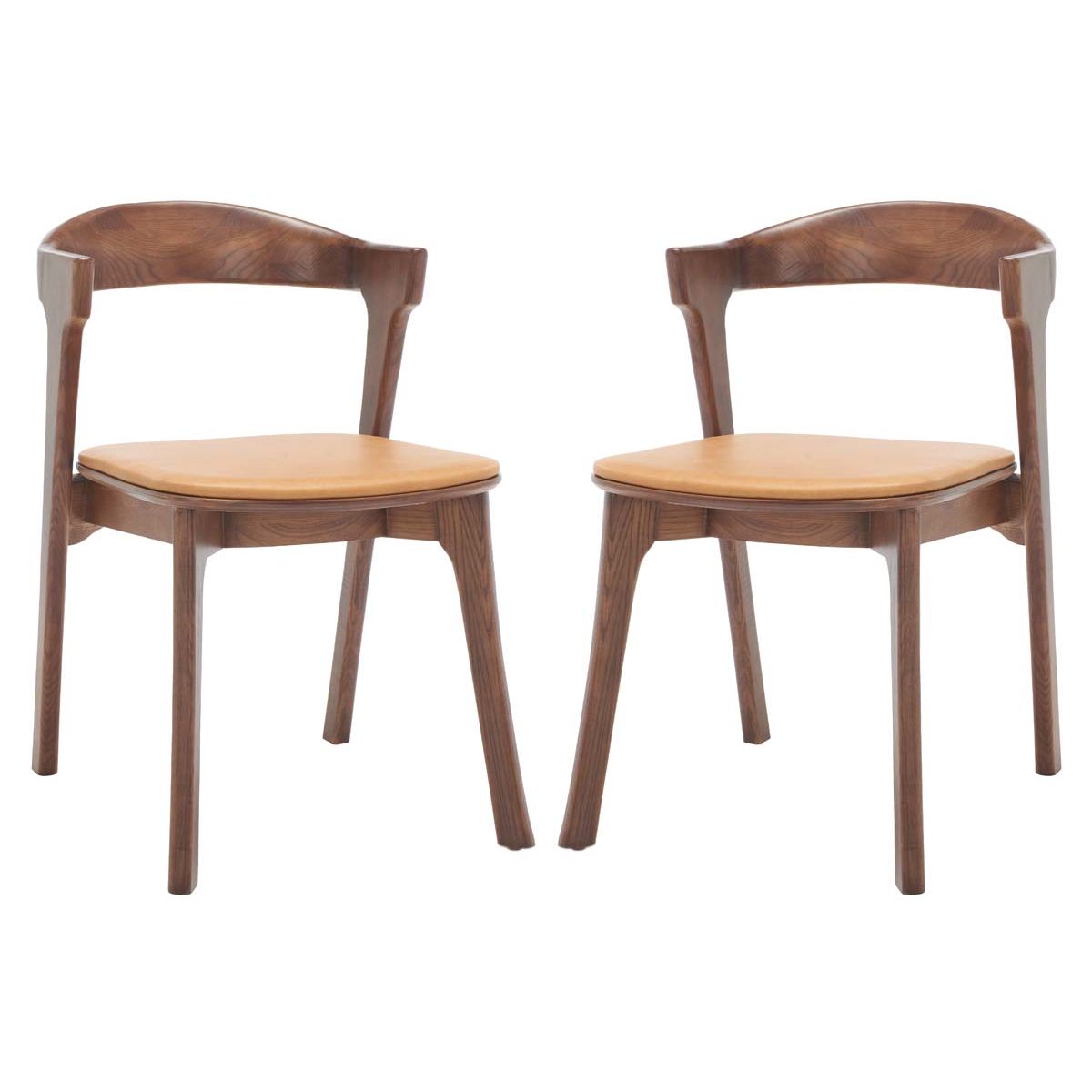 Safavieh Couture Brylie Wood And Leather Dining Chair(Set of 2) , SFV4126 - Walnut / Brown