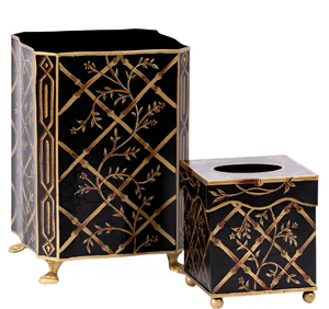 The Enchanted Home Black Bamboo & Floral Tissue Holder & Wastepaper Basket