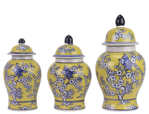 The Enchanted Home Set of 3 Yellow & Blue Floral Food Safe Jars