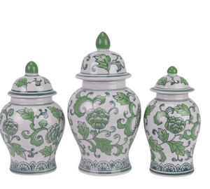 The Enchanted Home Set of 3 Green & White Floral Food Safe Jars