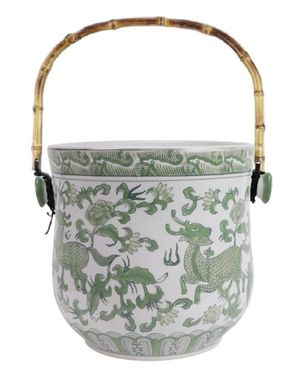The Enchanted Home Green & White Bamboo Handle Ice Bucket