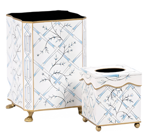 The Enchanted Home Blue Bamboo & Floral Tissue Holder & Wastepaper Basket