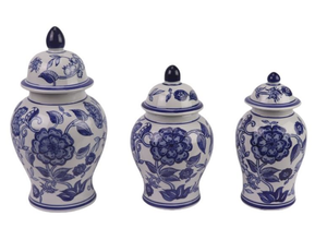 The Enchanted Home Set of 3 Blue & White Flower Food Safe Jars