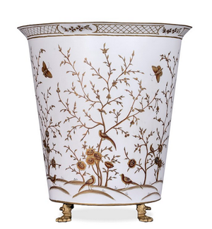 The Enchanted Home Ivory & Gold Chinoiserie Footed Floor Planter