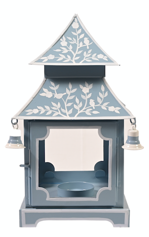 The Enchanted Home Soft Blue & White Bird & Vine Pagoda Lantern