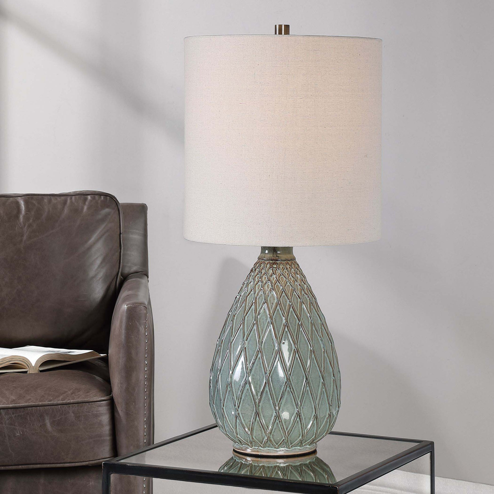Decor Market Textured Pattern Table Lamp - Rust And Aqua Color Combina