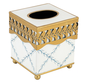 The Enchanted Home Ivory & Blue Pierced Gold Leaf Tissue Holder