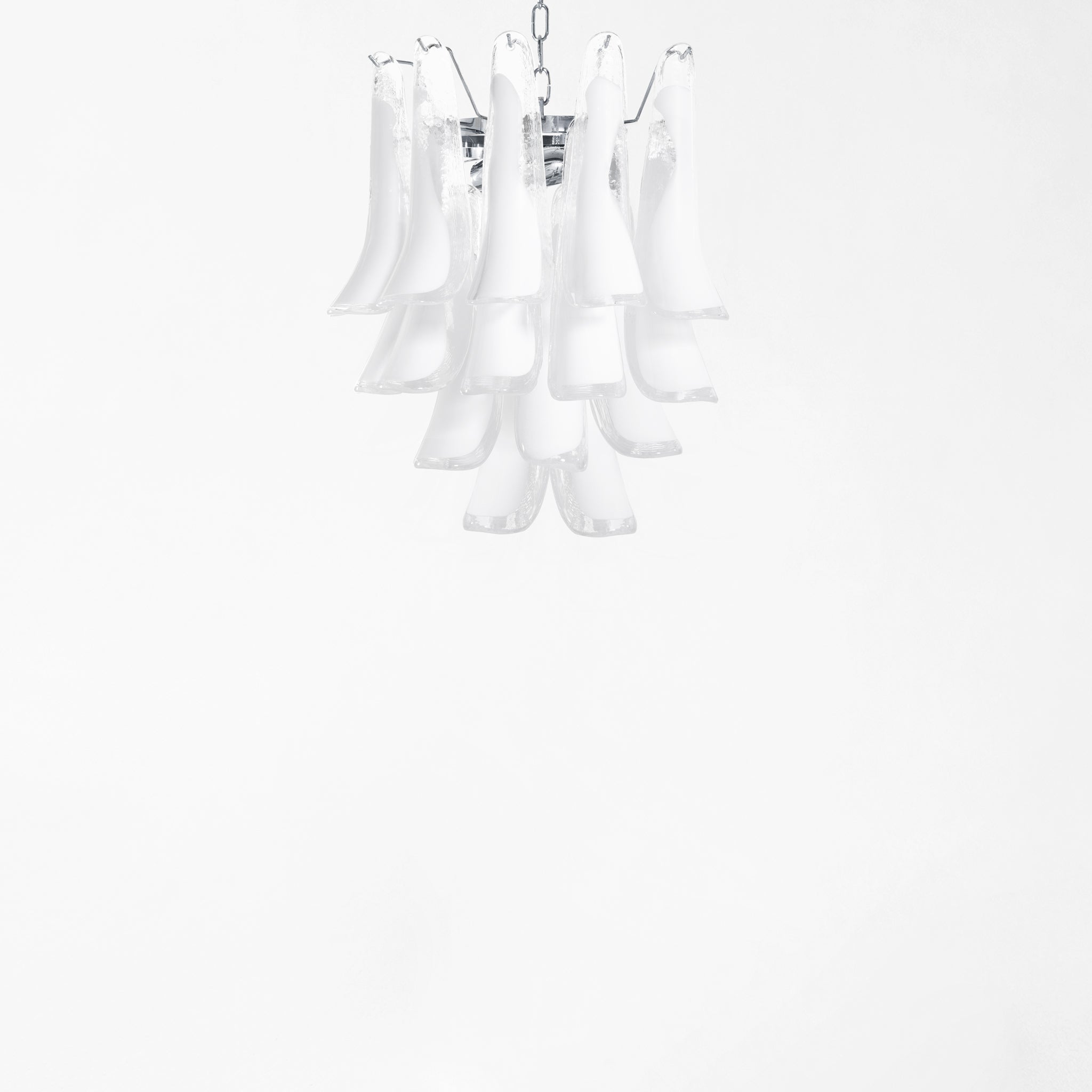 White Murano glass chandelier with nickel trim.