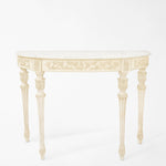 White console table with white marble top.