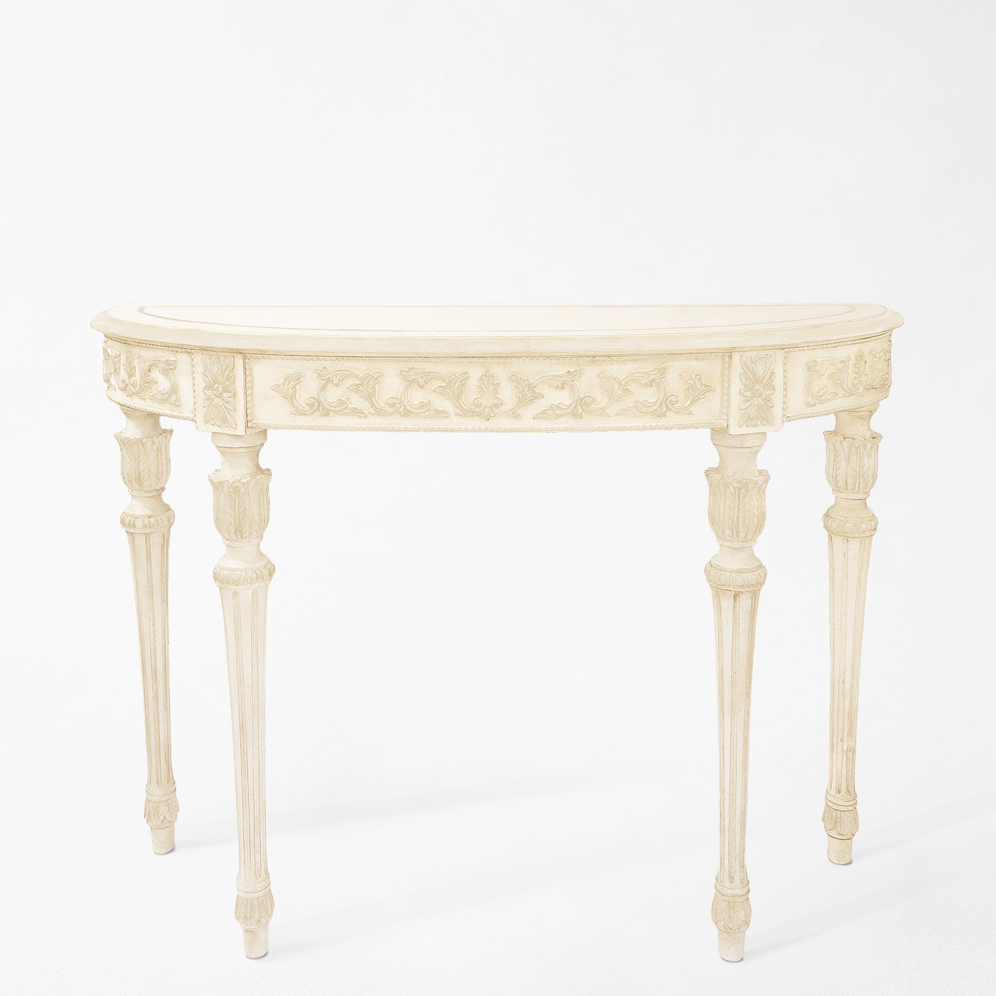 Traditional Italian carved wood white console table.