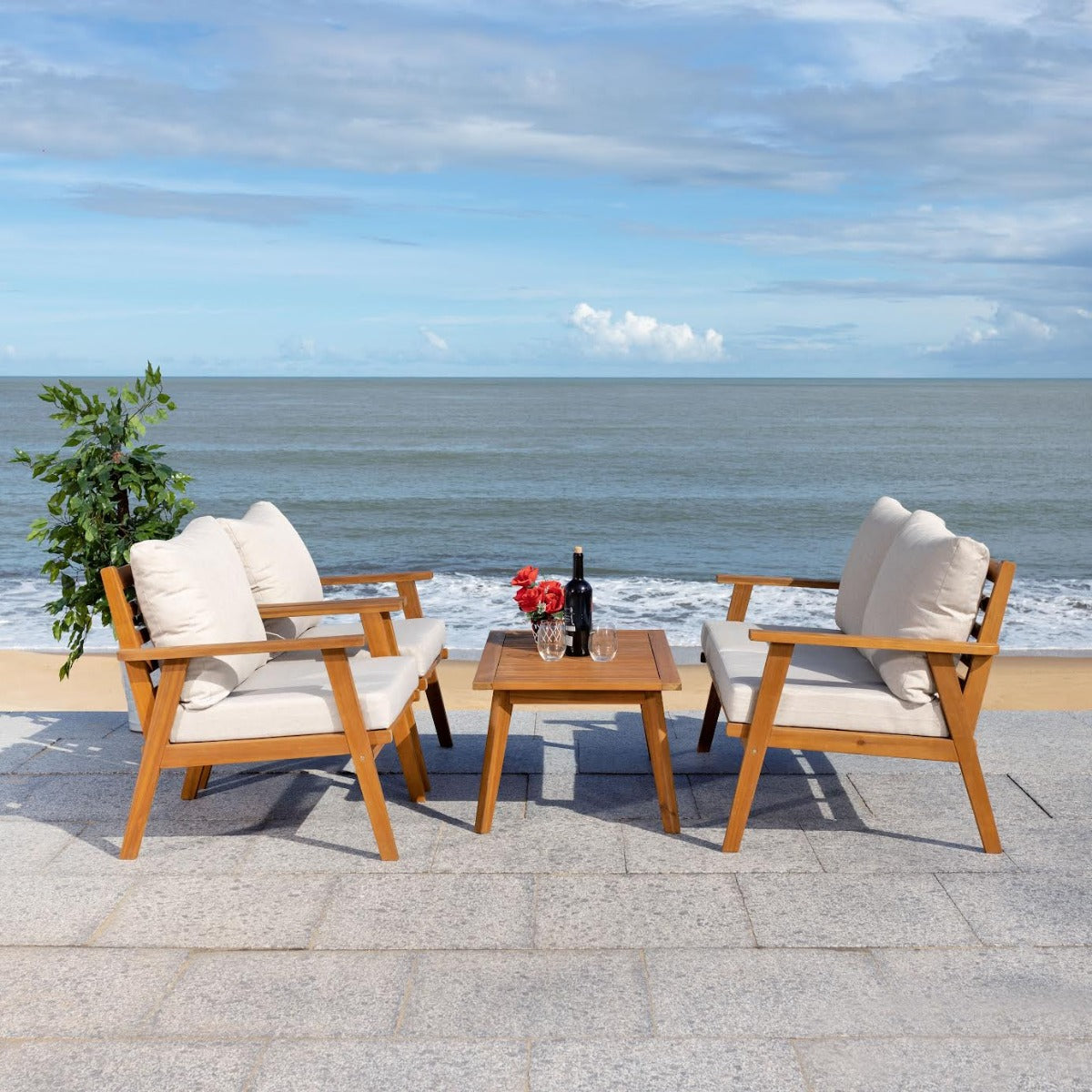 Safavieh Castalia 4 Piece Outdoor Living Set , PAT7305 - Natural / Light Grey