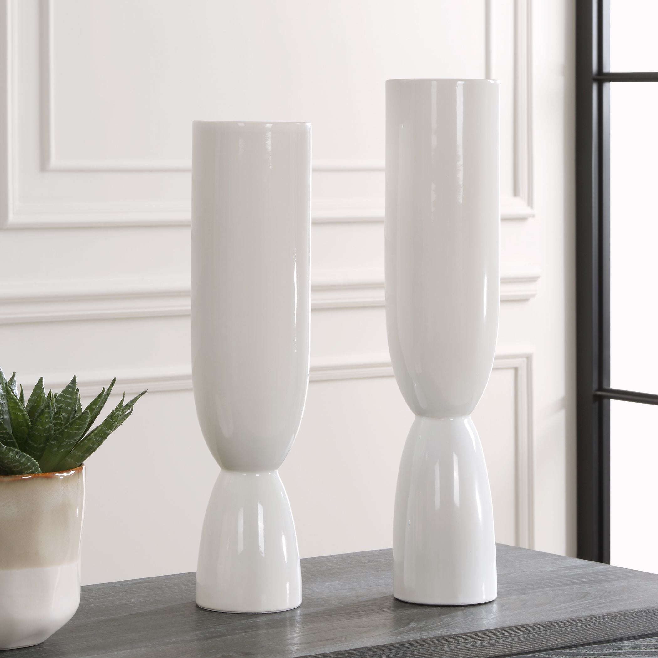 Uttermost Kimist White Vases S/2