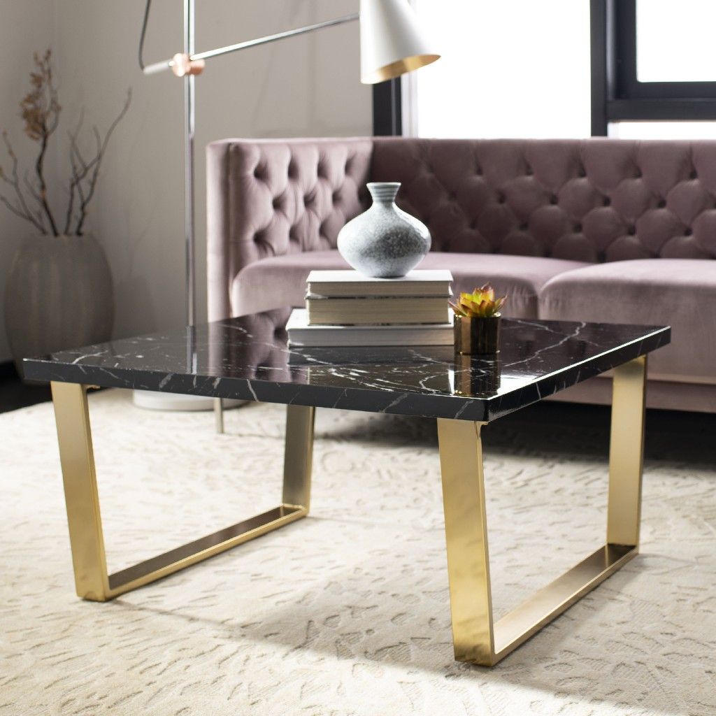 Safavieh Carmen Square Coffee Table , COF6201 - Black Marble Veneer/Brass Leg