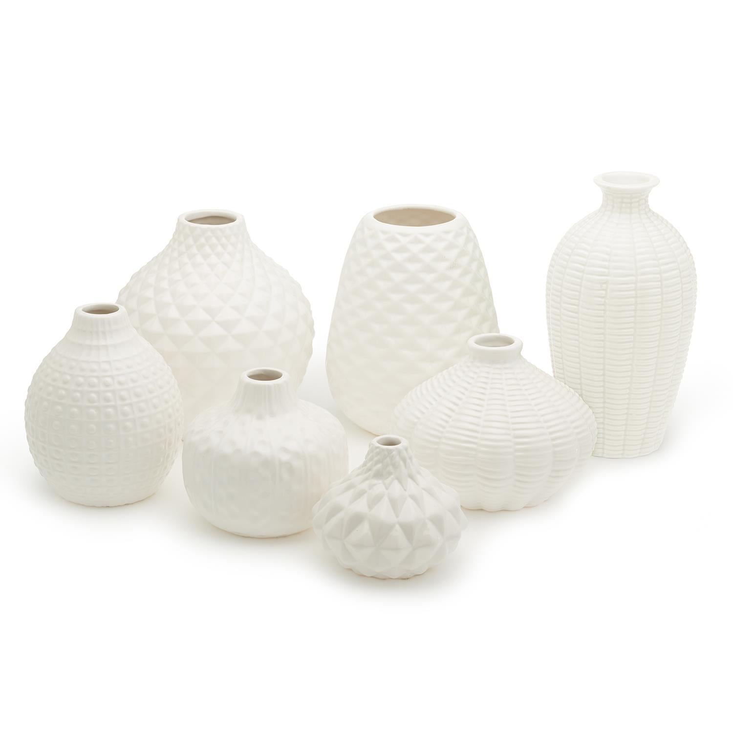 Two's Company Artisan Carvings Vases in White - Ceramic (set of 7)