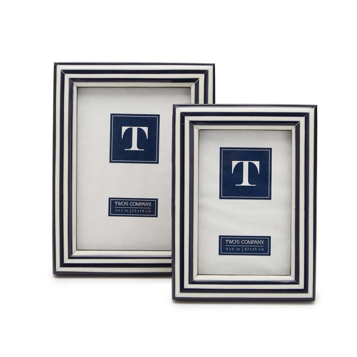 Two's Company Nautical Stripes Blue and White Photo Frames (includes 2 Sizes: 4 x 6 and 5 x 7)