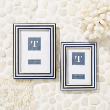 Two's Company Nautical Stripes Blue and White Photo Frames (includes 2 Sizes: 4 x 6 and 5 x 7)