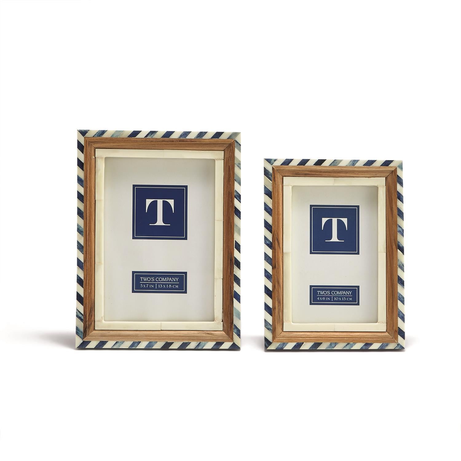 Two's Company S/2 Blue and White Photo Frames Incl 2 Sizes