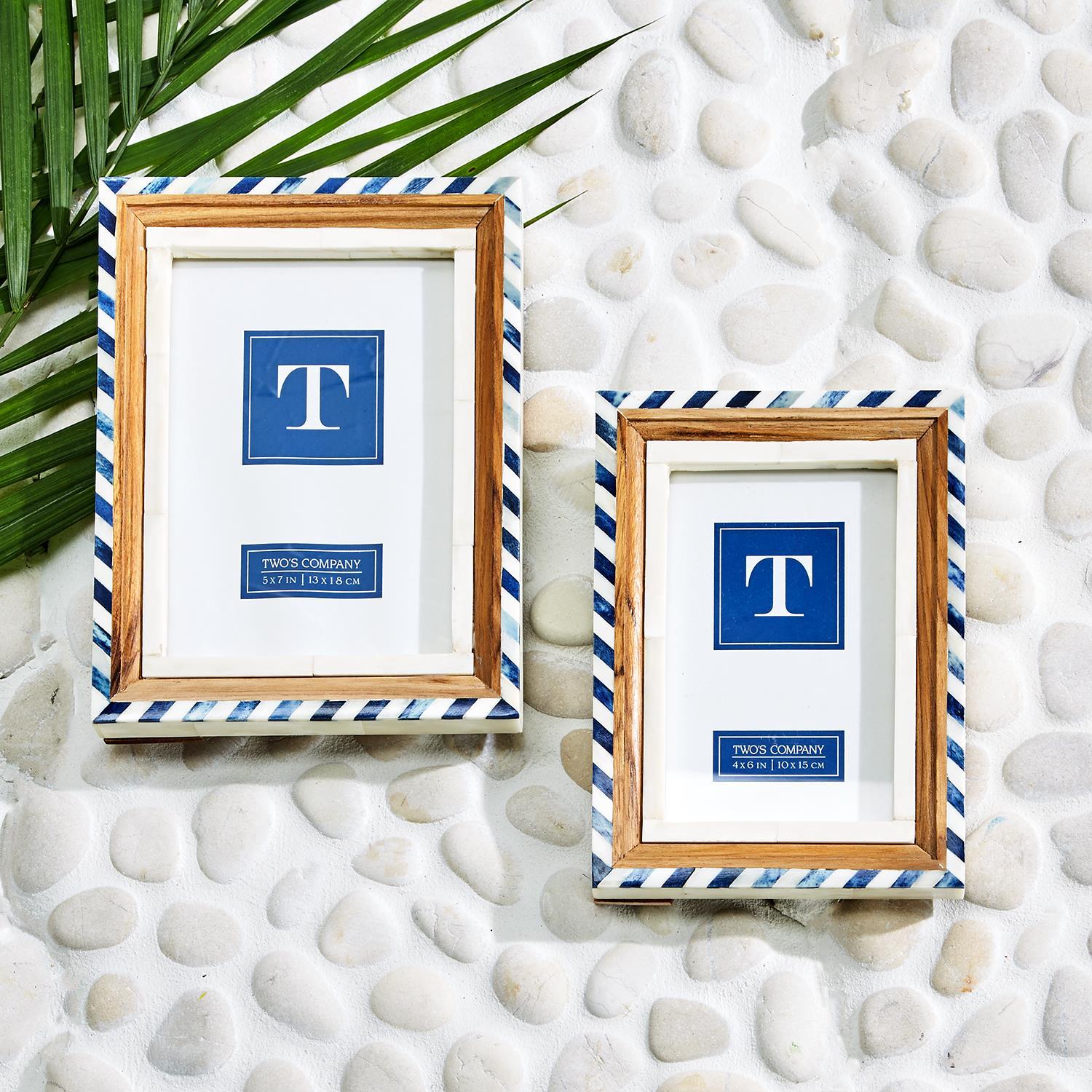 Two's Company S/2 Blue and White Photo Frames Incl 2 Sizes