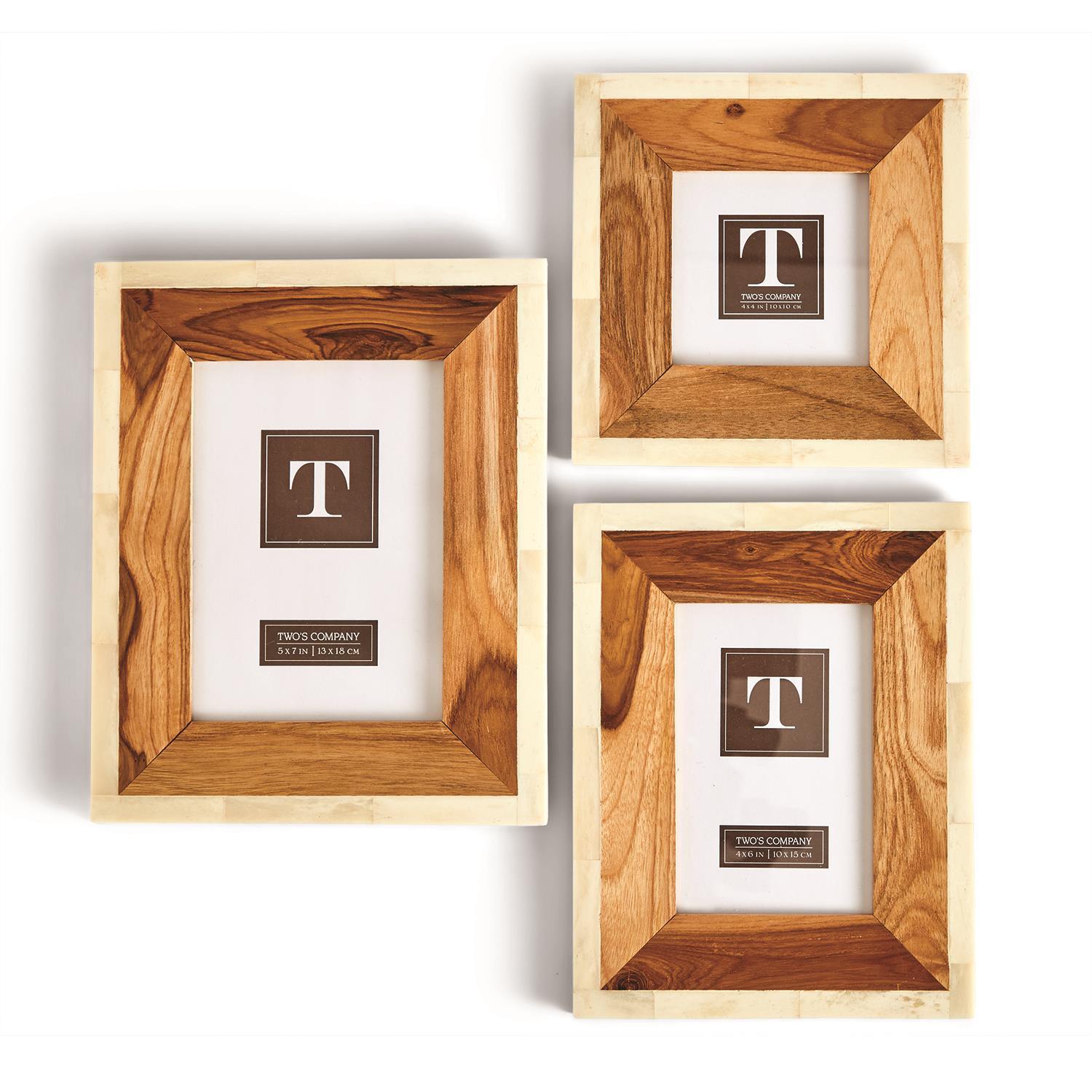 Two's Company S/3 Wood and Bone Photo Frames Incl 3 Sizes