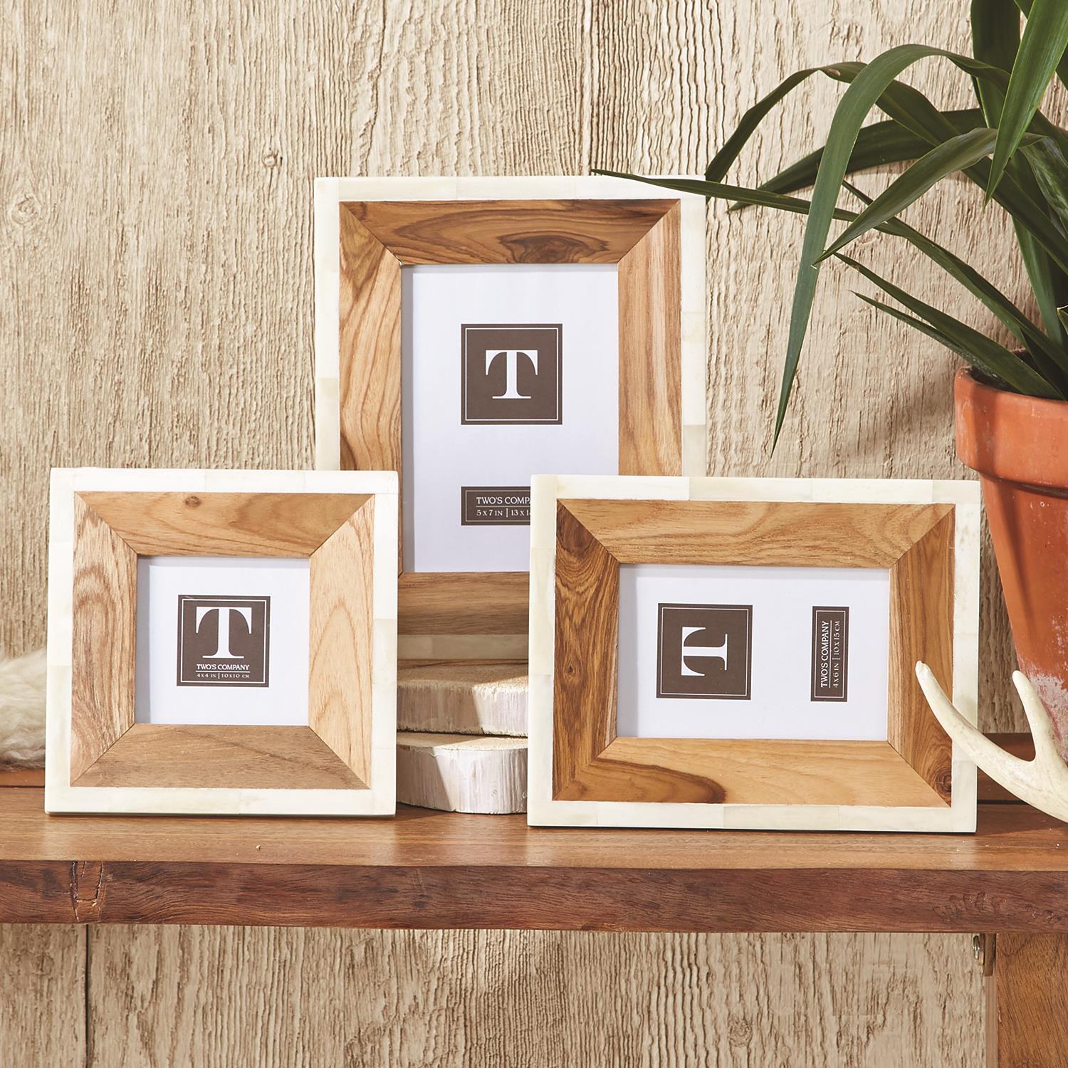 Two's Company S/3 Wood and Bone Photo Frames Incl 3 Sizes